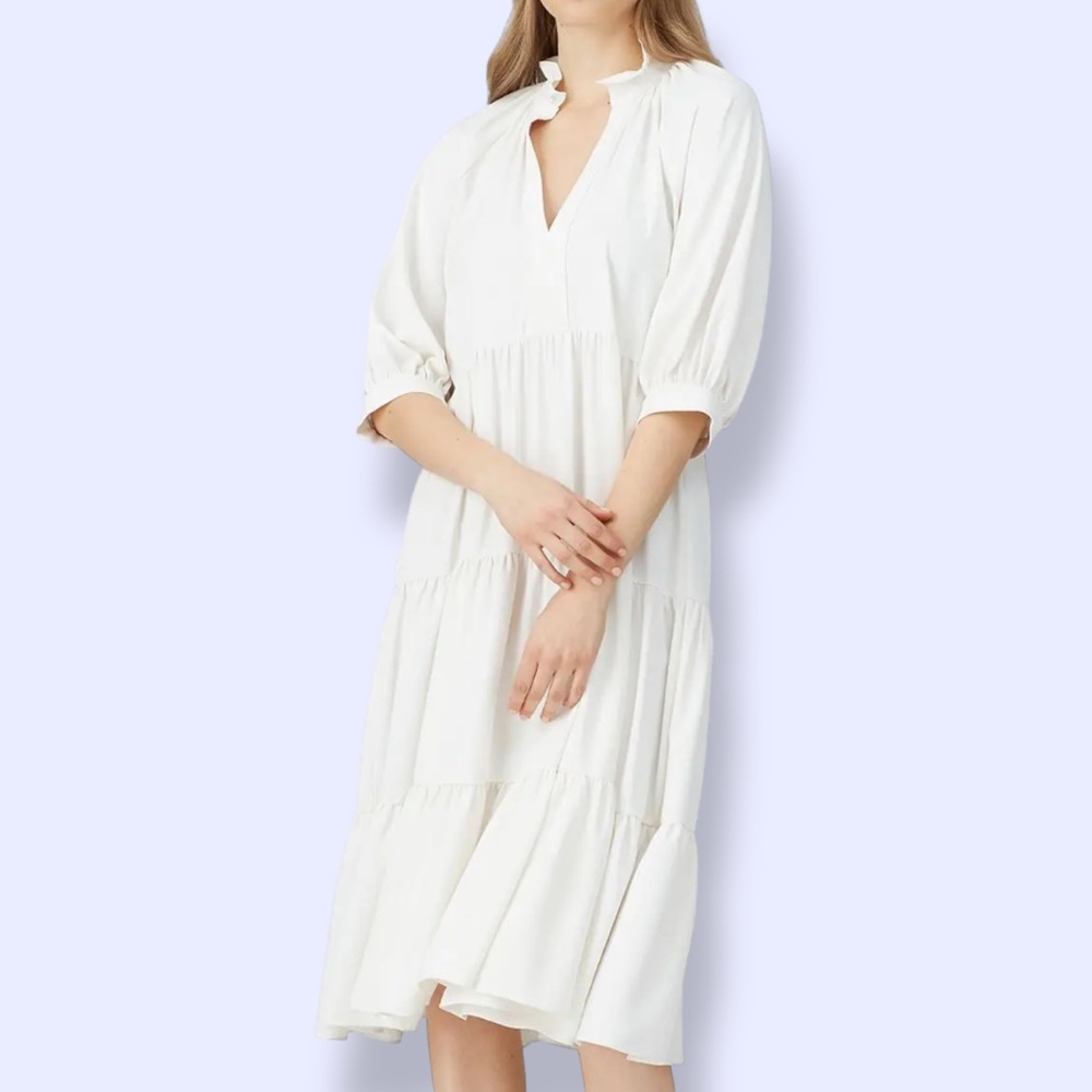 Amanda Uprichard Saffron Tiered Gathered Midi Dress - Picture 3 of 8